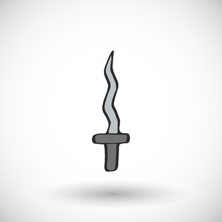 Dagger sketch. Hand-drawn magic or fairy tale icon with round shadow. Doodle drawing. Vector illustrationのイラスト素材