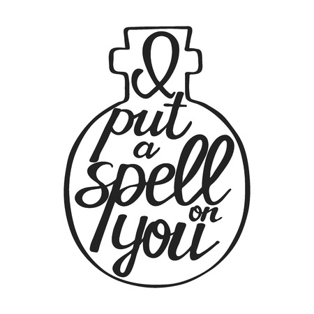 I put a spell on you. Hand drawn text - calligraphic quote. This vector illustration can be used for a card or print.のイラスト素材