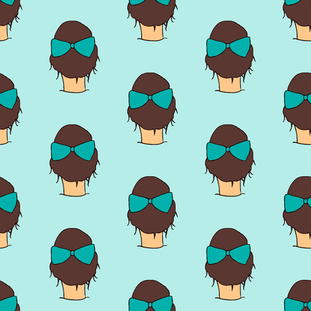 Women head icon. Seamless pattern with hand-drawn hair dressing sketch. Doodle drawing. Vector illustration - swatch insideのイラスト素材