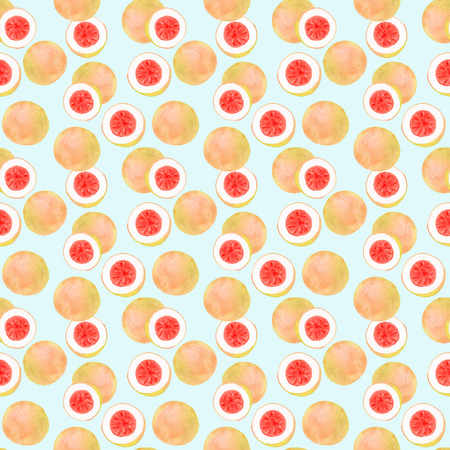 Grapefruit. Seamless pattern with hand-drawn fruits - citrus.  Real watercolor drawing.の写真素材