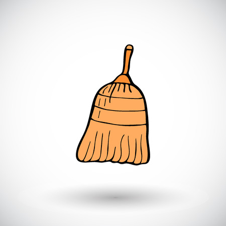 Broom sketch. Hand-drawn cartoon cleaning icon. Doodle drawing. Vector illustration.のイラスト素材