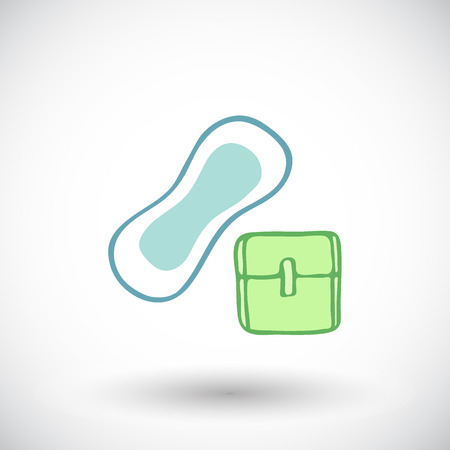 Sanitary napkin sketch. Hand-drawn cartoon feminine hygiene product icon. Doodle drawing. Vector illustration.のイラスト素材