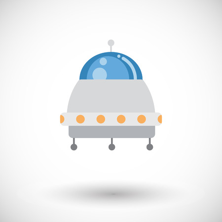Ufo icon. Flat design of shiny alien spaceship with round shadow. Vector illustrationのイラスト素材