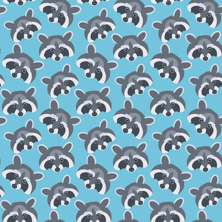 Raccoons, Seamless vector pattern with flat raccoon animals, swatch insideのイラスト素材