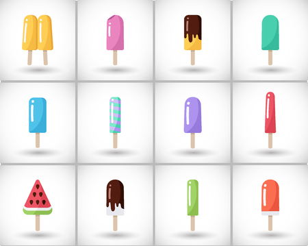 Popsicle icons set, Flat design of ice cream with round shadow, vector illustrationのイラスト素材