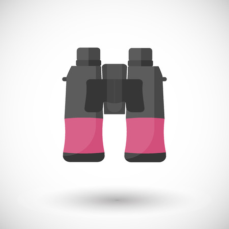 Binoculars icon, Flat design of exploring equipment with round shadow, cartoon vector illustrationのイラスト素材