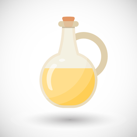 Glass bottle with liquid vector flat icon, Flat design of aromatherapy or cooking object with round shadow, vector illustrationのイラスト素材