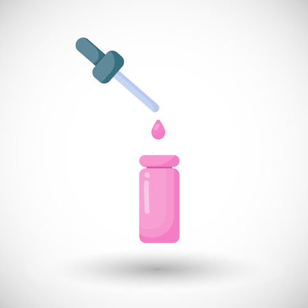 Dropper with bottle vector flat icon, Flat design of aromatherapy or medicine object with round shadow, vector illustrationのイラスト素材