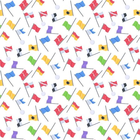 Beach warning flags vector seamless pattern, Flat design of international beach flag signs isolated on the white background, vector illustrationのイラスト素材