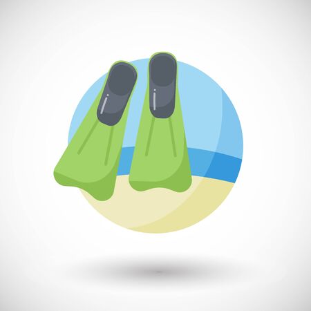 Flippers icon, Flat design of diving or snorkelling equipment on the beach with round shadow, vector illustrationのイラスト素材
