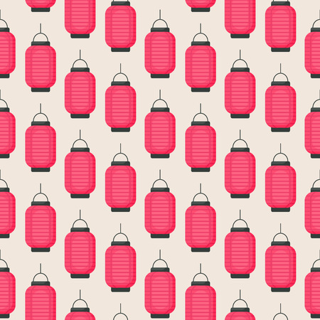 Lantern icon, Seamless patern with flat design of Chinese or Japanese red lantern, Vector illustrationのイラスト素材