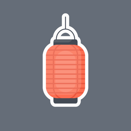 Lantern icon, Flat design of Chinese or Japanese red lantern with round shadow, Vector illustrationのイラスト素材