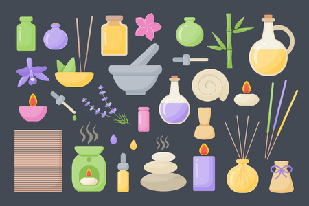 Spa and aromatherapy icons, big set of flat design healthcare and medicine objectsのイラスト素材