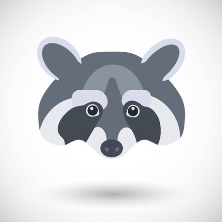 Raccoon icon, Flat design of animal face isolated on the background with round shadow, vector illustrationのイラスト素材