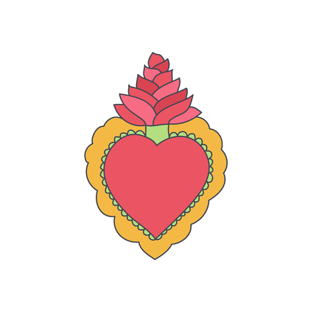 Sacred heart vector icon, Doodle illustration of hand drawn saint flaming heart isolated on the white backgroundのイラスト素材