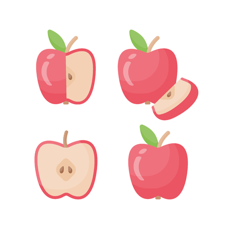 Apple vector flat icon set, Flat design of food, fruit objects isolated on white background, cute vector illustrationのイラスト素材