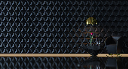 black&gold livingroom  minimalist style,basic Simple black looks mysterious.The walls are decorated with geometry pattern,It looks like the pictures on SciFi Moviesの写真素材