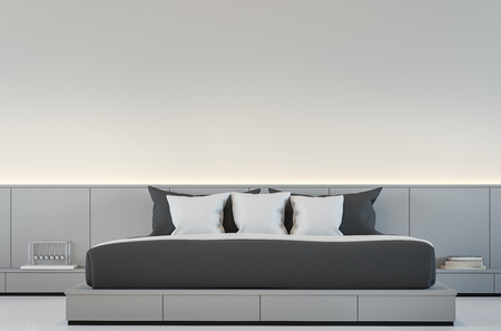 Modern Bedroom interior with Black and white 3d rendering Image.There are minimalist style bedroom...