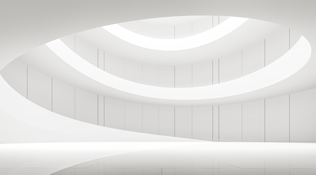 modern white space interior with spiral ramp 3d rendering image.A blank wall with pure white. Decorate wall with vertical line patternの写真素材