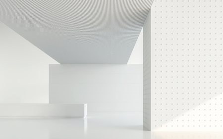 Empty white room modern space interior 3d rendering image.A blank wall with pure white. Decorate with geometry objectの写真素材
