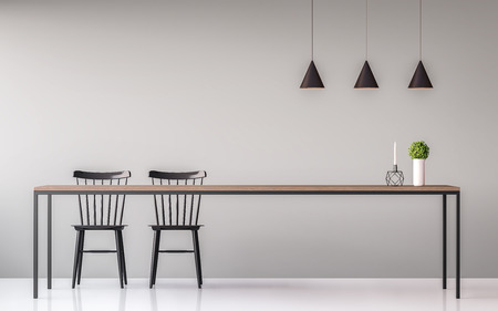 Modern dining room minimal image style 3d render.There are minimalist style image ,gray empty wall...