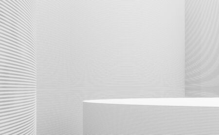 Modern white space interior with line curve 3d rendering image.Decorate wall with horizon line pattern.の写真素材