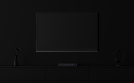 Minimal style image empty tv screen 3d render.There are a mysterious dark room, Decorate with black tv with clipping at the screen.の写真素材