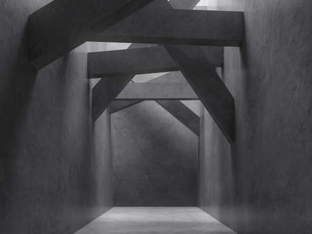 Empty loft style room decoration with variety angle concrete beam 3d render, inside the room has...
