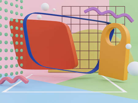 Abstract background with vareity shape of colorful object 3d renderの写真素材