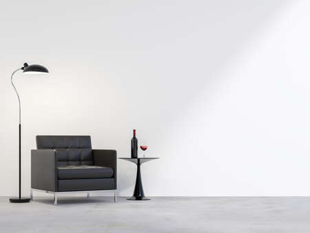 Minimalist loft style living room with blank white walls, 3d render, concrete floor decorated with...