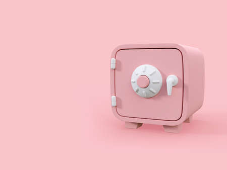 Cartoon style pink money safe on pink background with copy space 3d render illustrationの写真素材