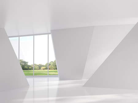 Modern interior space with nature view 3d render There are large window look out to see the garden...