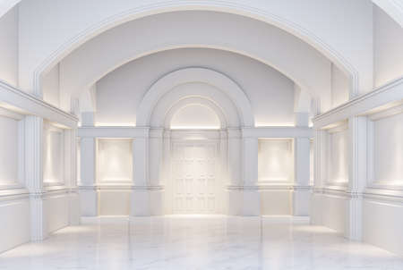 Modern classical style white hall with luxury arch door background 3d render illustrationの写真素材
