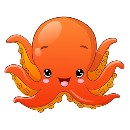 Cute cartoon style orange baby octopus happy smiling isolated on white background illustrationのイラスト素材