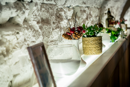 White vase with forest lumpsの写真素材