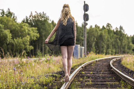 Girl on the railsの写真素材