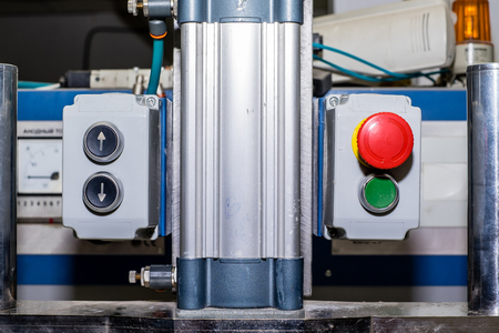 Machine control panel with instruments and buttonsの写真素材