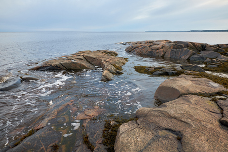 Stony shore of the White Sea in the north of Russiaの写真素材