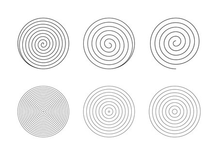 Set of spiral circles. Concentric circles. Target shape. Vector illustration isolated on white background.のイラスト素材