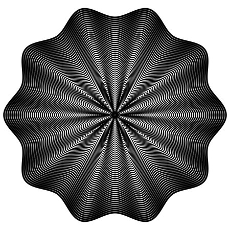 Circular Modern Etching, Engraving Texture, Spiral Scalloped Round Shape. Monochrome Decorative Pattern. Abstract backdrop. Vector Art Illustration.のイラスト素材