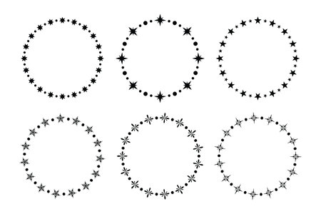 Star and Snowflake Frame Set, Christmas Holiday Wreath, Round Frames With Stars, Round Borders With Snowflakes, Winter Theme Framesのイラスト素材