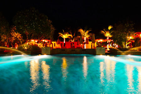 Pool of the resort at night のeditorial素材