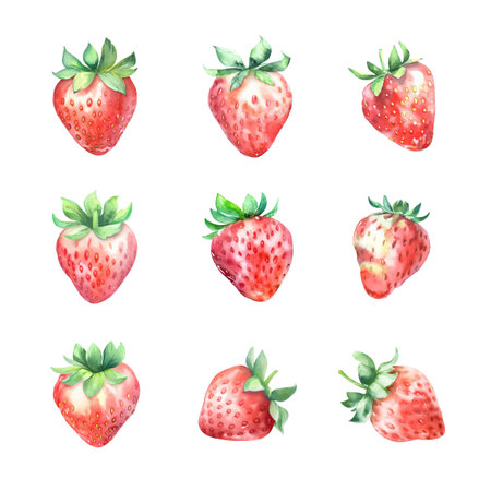 Set of watercolor strawberries. Hand drawn illustration isolated on white background.のイラスト素材