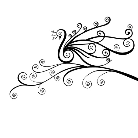 Bird , peacock in swirlsのイラスト素材