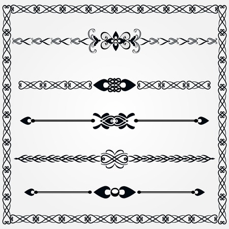 Rule lines set with scrolls and flourishesのイラスト素材