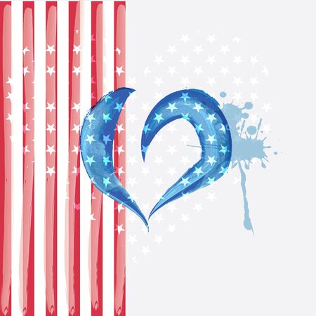 The USA flag colors painted like heart in watercolor style. のイラスト素材