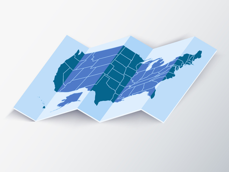 Folded map of USA. Realistic vector.のイラスト素材