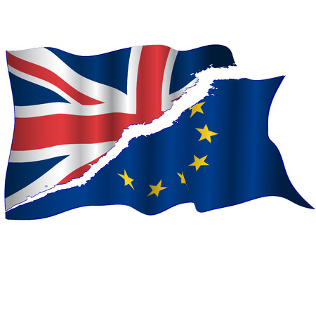 Two torn waving EU and UK flagsのイラスト素材