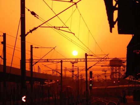 SUNRISE OVER RAILWAY STATIONの写真素材