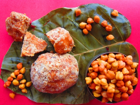 CHICKPEA OR CHANA AND JAGGERY OR GUR IN NICE COMBINATION.の写真素材